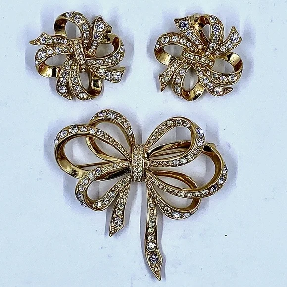 Signed Kenneth Jay Lane for Avon Pave Bow Set - Brooch and  Kenneth Jay Lane for Avon KJL Bow Brooch & Earrings Set main image 2